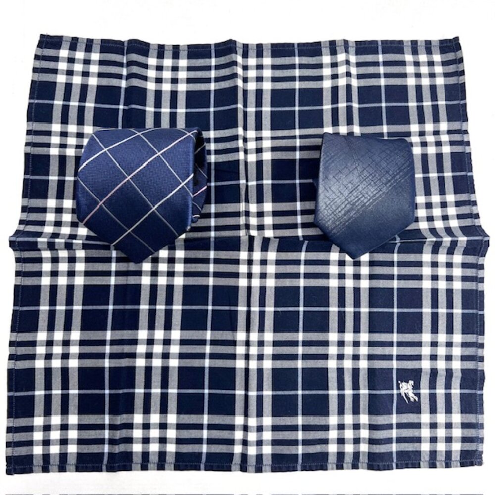 Set: 2 Neckties Burberry Blue  & El  Groco  Italy +1 Burberry  Handkerchief (54 - Picture 3 of 15